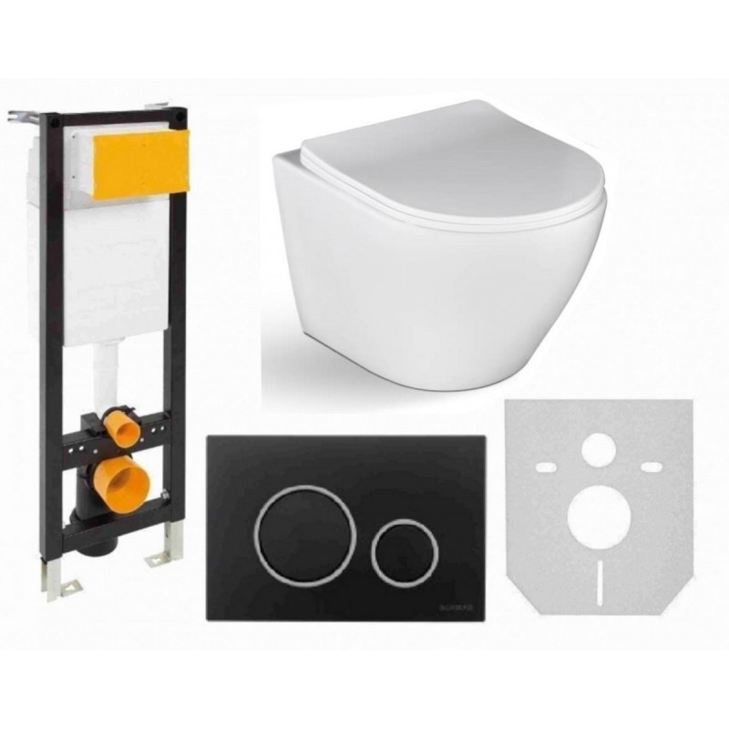 Nowoczesny zestaw łazienkowy: Stelaż, Deska WC Rimless i Designerska Czarna Miska Desna!