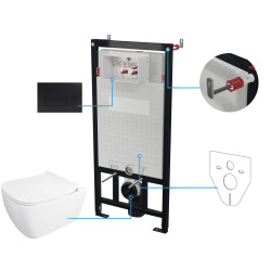 Elegancki Zestaw WC 6w1 z Cichym Spłukiwaniem i Wiszącą Bezkołnierzową Miską