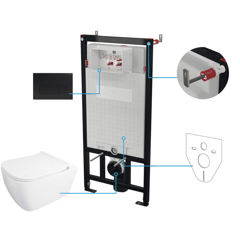 Elegancki Zestaw WC 6w1 z Cichym Spłukiwaniem i Wiszącą Bezkołnierzową Miską