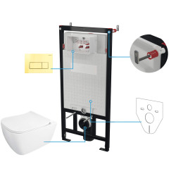 Elegancki Zestaw WC Podtynkowy ze Złotym Przyciskem - Komfort i Styl w Twojej Łazience