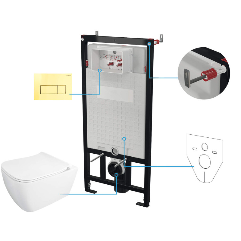 Elegancki Zestaw WC Podtynkowy ze Złotym Przyciskem - Komfort i Styl w Twojej Łazience