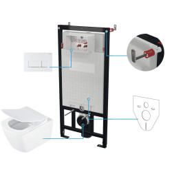 Kompletny Zestaw WC Podtynkowy Premium 6w1 z Bezkolnierzową Miską i Wolnoopadającą Deską