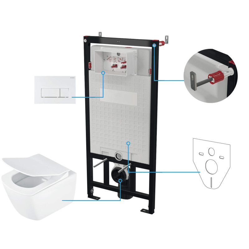 Kompletny Zestaw WC Podtynkowy Premium 6w1 z Bezkolnierzową Miską i Wolnoopadającą Deską