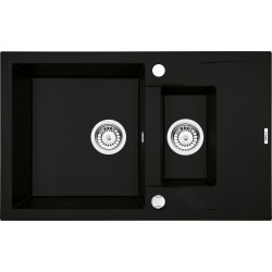 Elegancki Zlewozmywak Granitowy ANDANTE 1,5-Komorowy z Ociekaczem 78x49 cm w Kolorze Czarnym