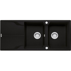 Stylowy Czarny Zlewozmywak Granitowy ANDANTE 2-komorowy z Ociekaczem - Model Premium ZQN_N213