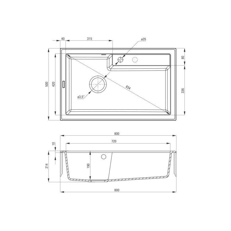 Granitowy Zlewozmywak Eridan 80x50 cm - Styl i Funkcjonalność w Każdej Kuchni!
