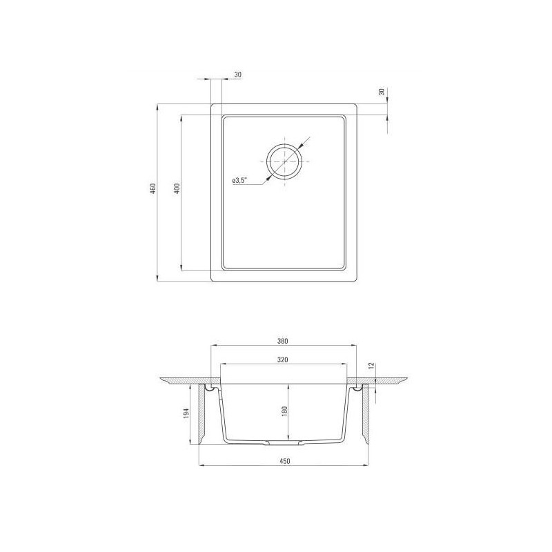 Czarna, stylowa komora granitowa do zabudowy CORDA 46x38 cm – elegancja w Twojej kuchni!