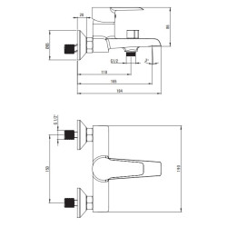 Deante Corio bateria wannowa ścienna chrom