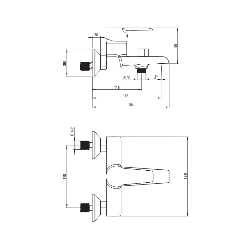 Deante Corio bateria wannowa ścienna chrom