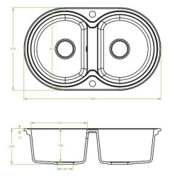Dafne Duo 720T - Czarny Granitowy Zlewozmywak 2-komorowy z Elegancją i Funkcjonalnością!