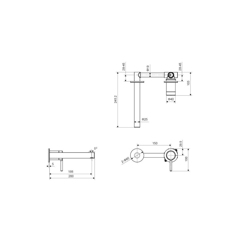 PI bateria umywalkowa podtynkowa komplet, czarny mat