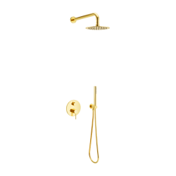 PI zestaw prysznicowo-wannowy podtynkowy 2 funkcyjny z deszczownicą 25 cm, złoty połysk