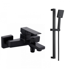 Zestaw Elegancka Bateria Wannowa Paros + Drążek Natryskowy Patras Czarny