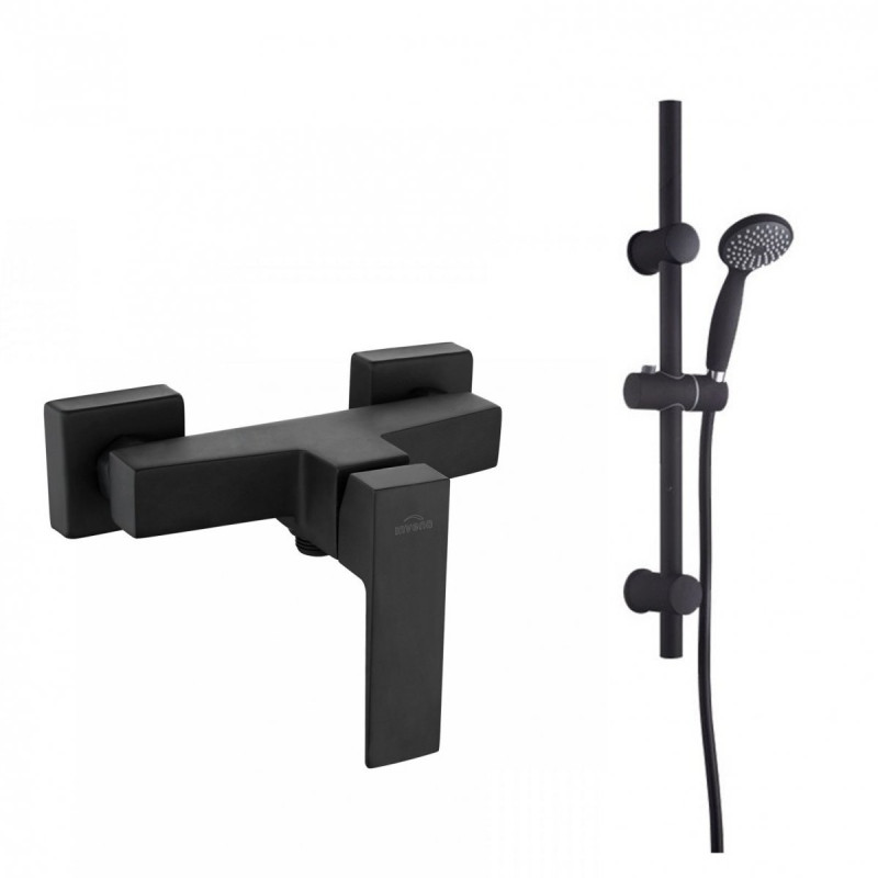 Elegancka Czarna Bateria Paros z Zestawem Natryskowym Dark & Drążkiem