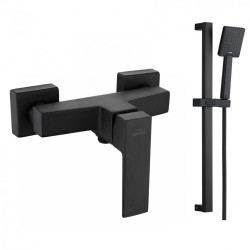 Czarna bateria Paros z zestawem natryskowym Patras - styl i elegancja dla Twojej łazienki