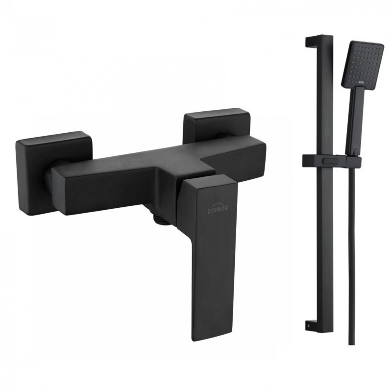 Czarna bateria Paros z zestawem natryskowym Patras - styl i elegancja dla Twojej łazienki
