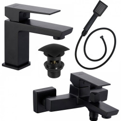 Elegancki Zestaw Łazienkowy Paros: Czarna Bateria Wannowa i Umywalkowa + Zestaw Prysznicowy