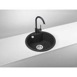 Nowoczesny granitowy zlewozmywak 1-komorowy + stylowa bateria, grafit ZRSB2803