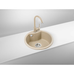 Stylowy Zlewozmywak Granitowy 48x48 z Nowoczesną Baterią Piaskowy ZRSB7803