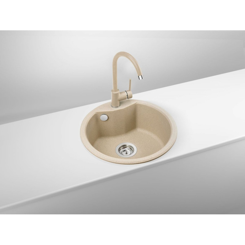 Stylowy Zlewozmywak Granitowy 48x48 z Nowoczesną Baterią Piaskowy ZRSB7803