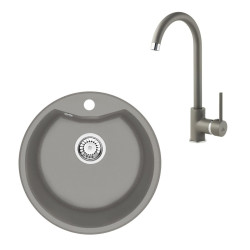 Stylowy Zlewozmywak Granitowy 1-komorowy + Nowoczesna Bateria Metalik ZRSBS803