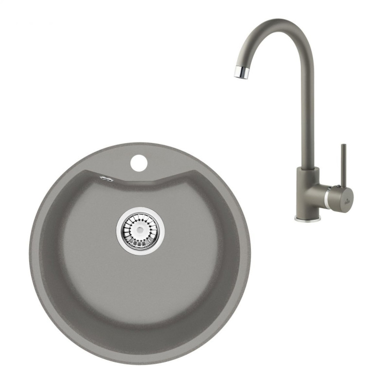 Stylowy Zlewozmywak Granitowy 1-komorowy + Nowoczesna Bateria Metalik ZRSBS803