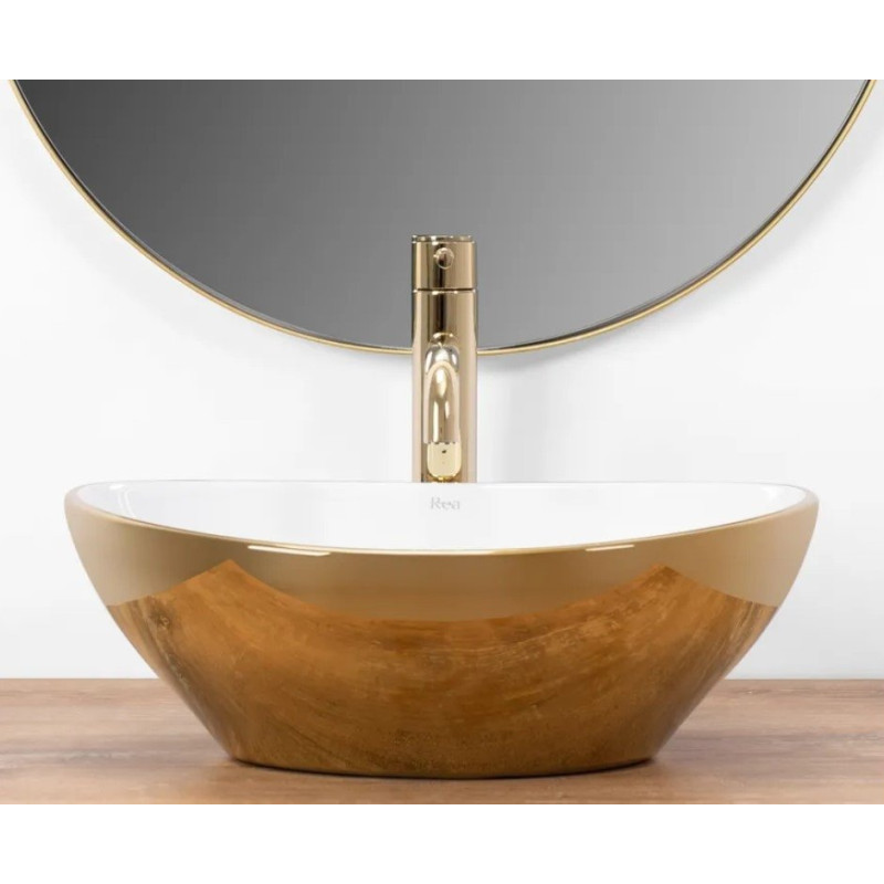 Elegancka Umywalka Sofia Gold/White - Luksusowa Nablatowa!