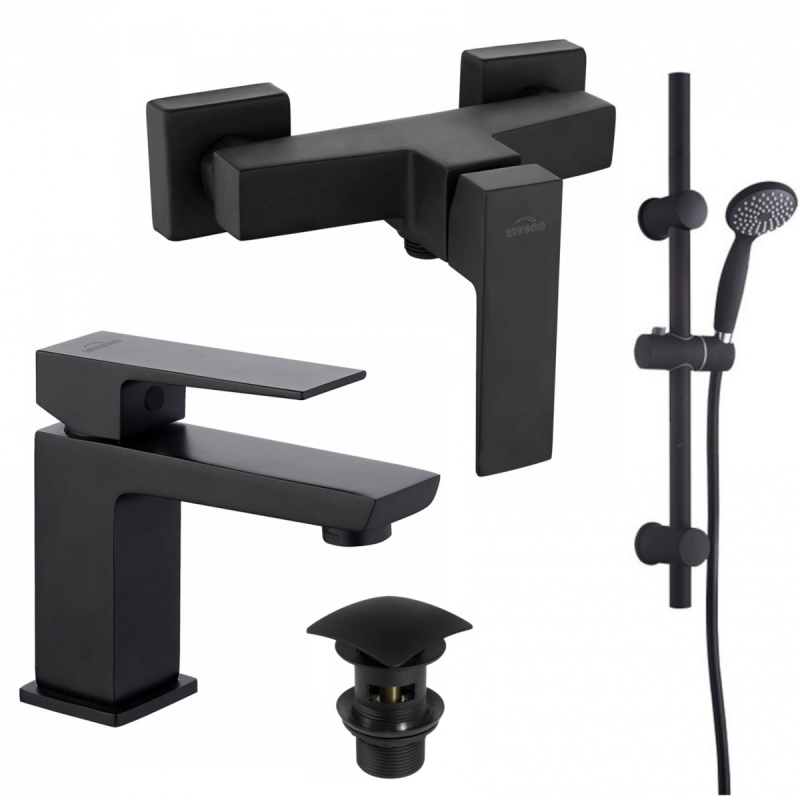 Elegancki Zestaw Łazienkowy Paros: Bateria Czarna + Natrysk Dark z Drążkiem