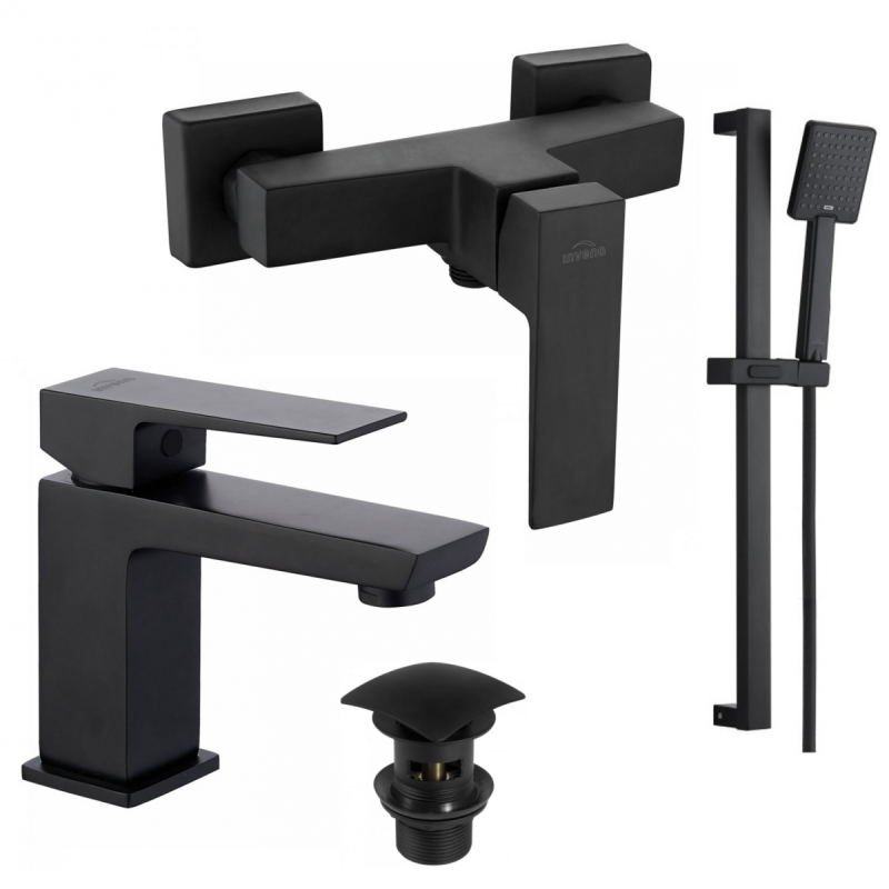 Zestaw Elegancja: Czarna Bateria Paros i Zestaw Natryskowy Patras z Drążkiem