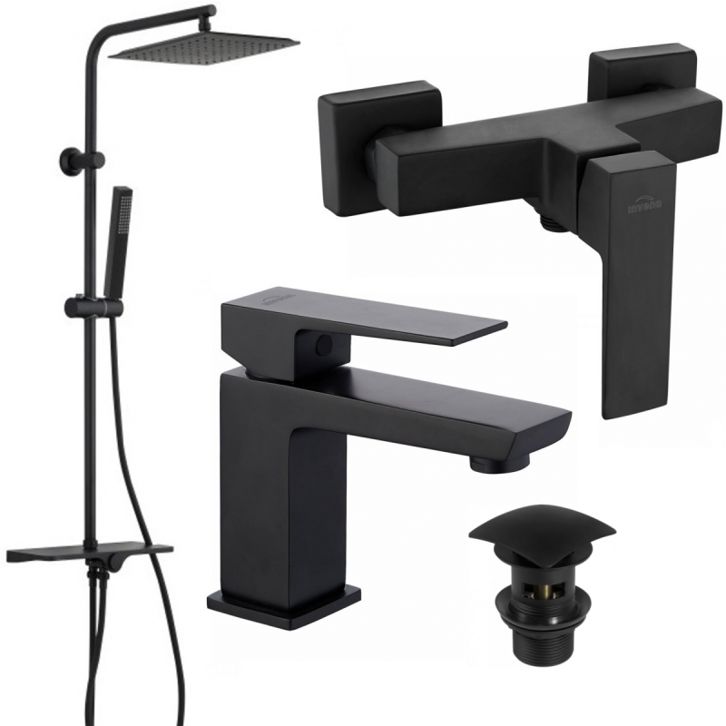 Zestaw Paros: Bateria Natryskowa i Umywalkowa w Czarnej Odsłonie + Deszczownica Svart