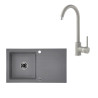 Granitowy Zlewozmywak 1-komorowy + Nowoczesna Bateria, Szary 76x44 ZQZBS113