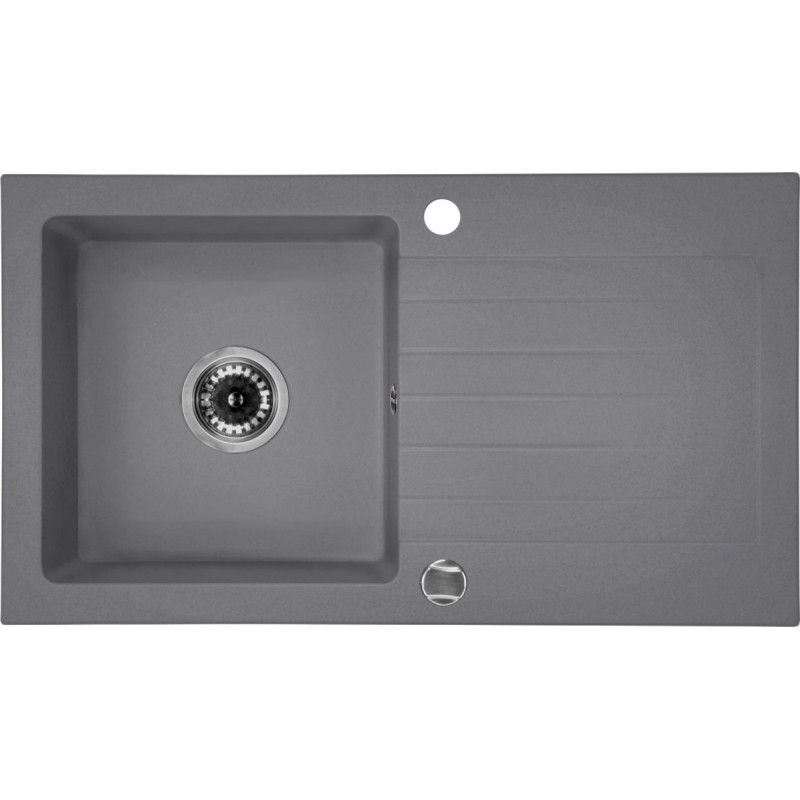 Granitowy Zlewozmywak 1-komorowy + Nowoczesna Bateria, Szary 76x44 ZQZBS113