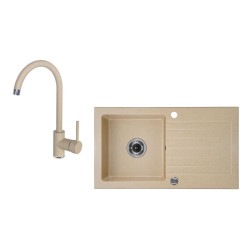 Elegancki zlewozmywak granitowy ZORBA + stylowa bateria piaskowa 76x44 cm