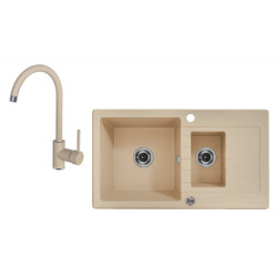 Nowoczesny zestaw: Zlewozmywak Zorba z ociekaczem + bateria piaskowa, 76x44cm