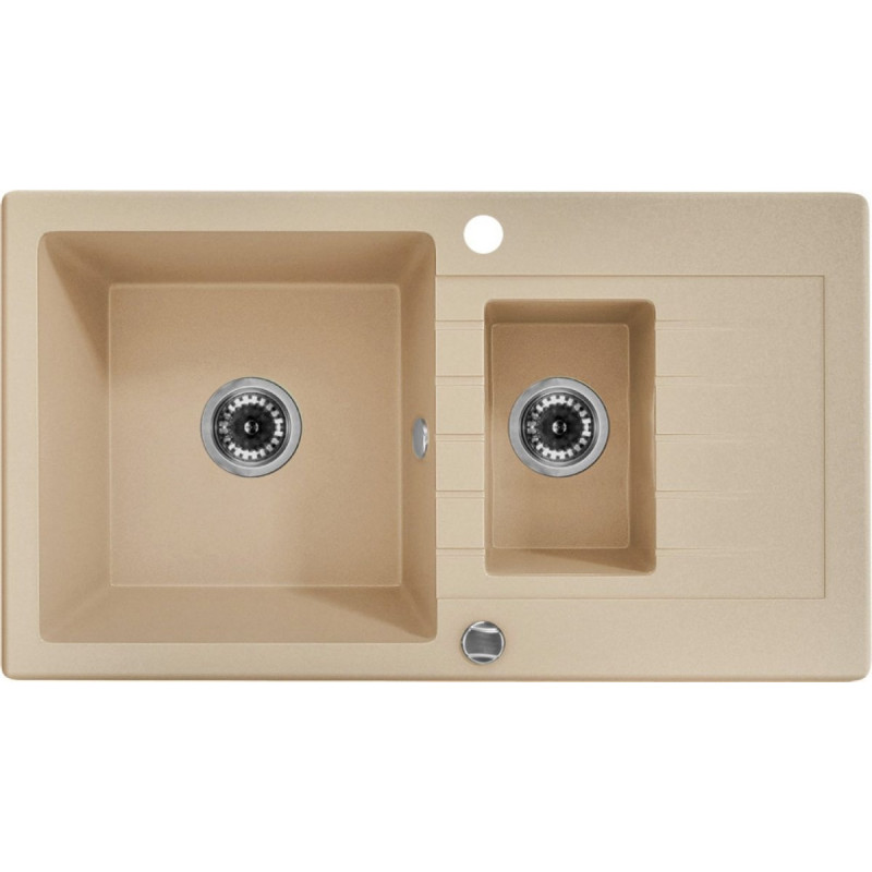 Nowoczesny zestaw: Zlewozmywak Zorba z ociekaczem + bateria piaskowa, 76x44cm