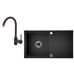 Elegancki zlewozmywak granitowy ZORBA 76x44 z baterią grafitową - styl i funkcjonalność