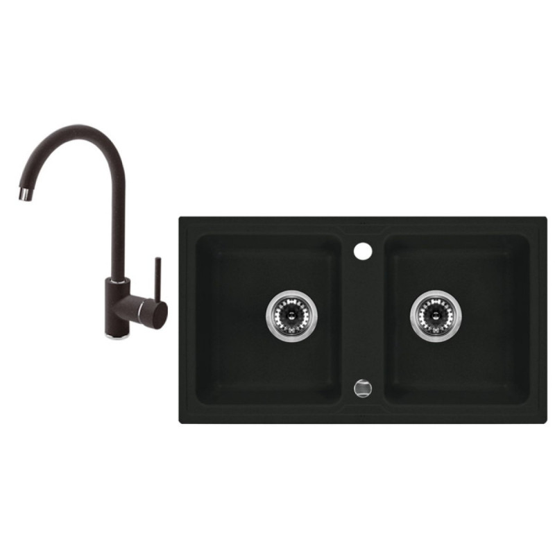 Zlewozmywak granitowy ZORBA 78x44 z 2 komorami i baterią grafitową – Elegancja i funkcjonalność