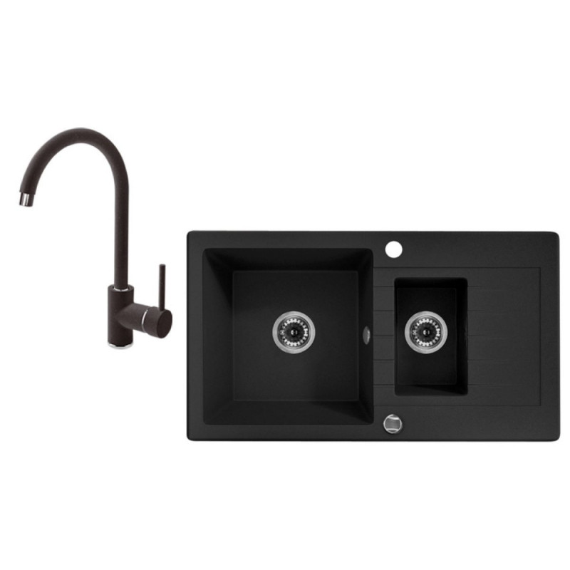 Granitowy zlewozmywak Zorba 1,5-komorowy z grafitową baterią - styl i funkcjonalność!