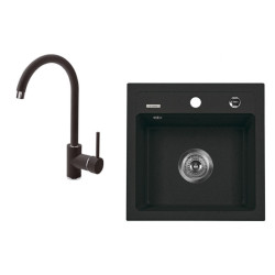 Kompaktowy Zlewozmywak Zorba 44x44 Granitowy + Bateria Stojąca, Elegancja w Twojej Kuchni