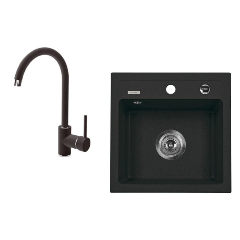 Kompaktowy Zlewozmywak Zorba 44x44 Granitowy + Bateria Stojąca, Elegancja w Twojej Kuchni