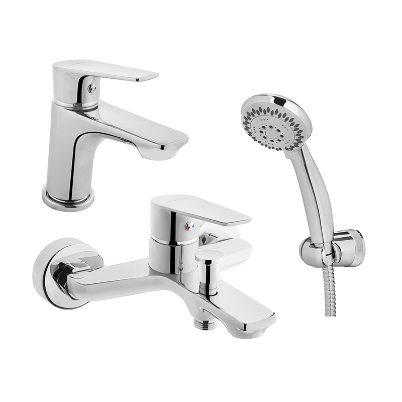 LUKSUSOWY ZESTAW BATERII ŁAZIENKOWYCH ESLA - WANNOWA I UMYWALKOWA Z PRYSZNICEM