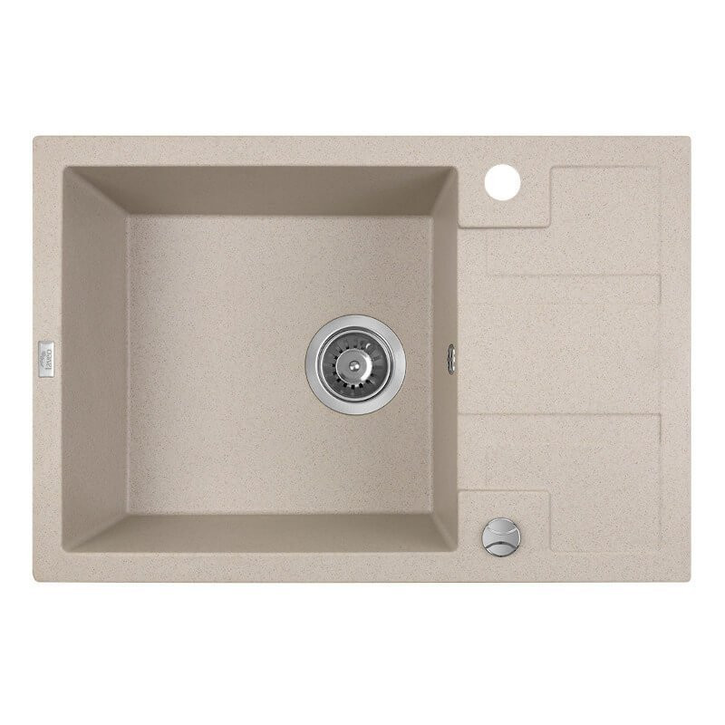 Granitowy Zlewozmywak Barbados Beżowy, 1-Komorowy, Rewersyjny, Odporny, Automatyczny Korek