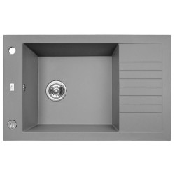 Szary Zlewozmywak Granitowy PIONIER 1-komorowy z Syfonem + Automatyczny Korek