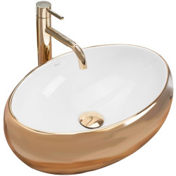 Stylowa Umywalka Nablatowa Linda Gold White - Elegancja Bieli i Złota w Twojej Łazience!