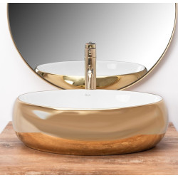 Stylowa Umywalka Nablatowa Linda Gold White - Elegancja Bieli i Złota w Twojej Łazience!