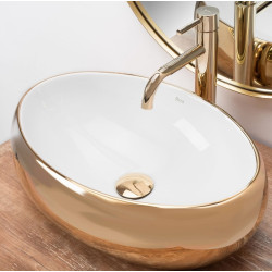 Stylowa Umywalka Nablatowa Linda Gold White - Elegancja Bieli i Złota w Twojej Łazience!