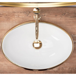 Stylowa Umywalka Nablatowa Linda Gold White - Elegancja Bieli i Złota w Twojej Łazience!