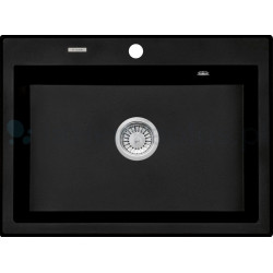 Czarny zlewozmywak granitowy Eridan 70x52 cm - minimalistyczny design bez ociekacza