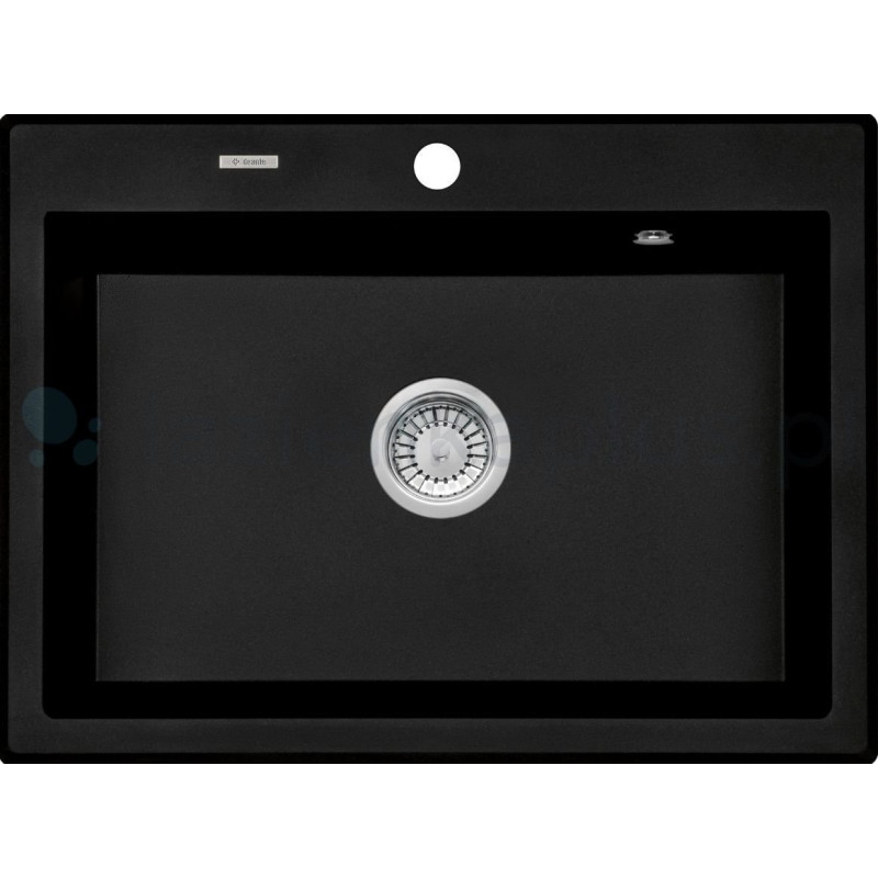 Czarny zlewozmywak granitowy Eridan 70x52 cm - minimalistyczny design bez ociekacza