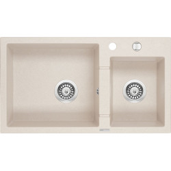 Granitowy zlewozmywak Piva 78x44 cm, 2 komory, beż: elegancja w Twojej kuchni!